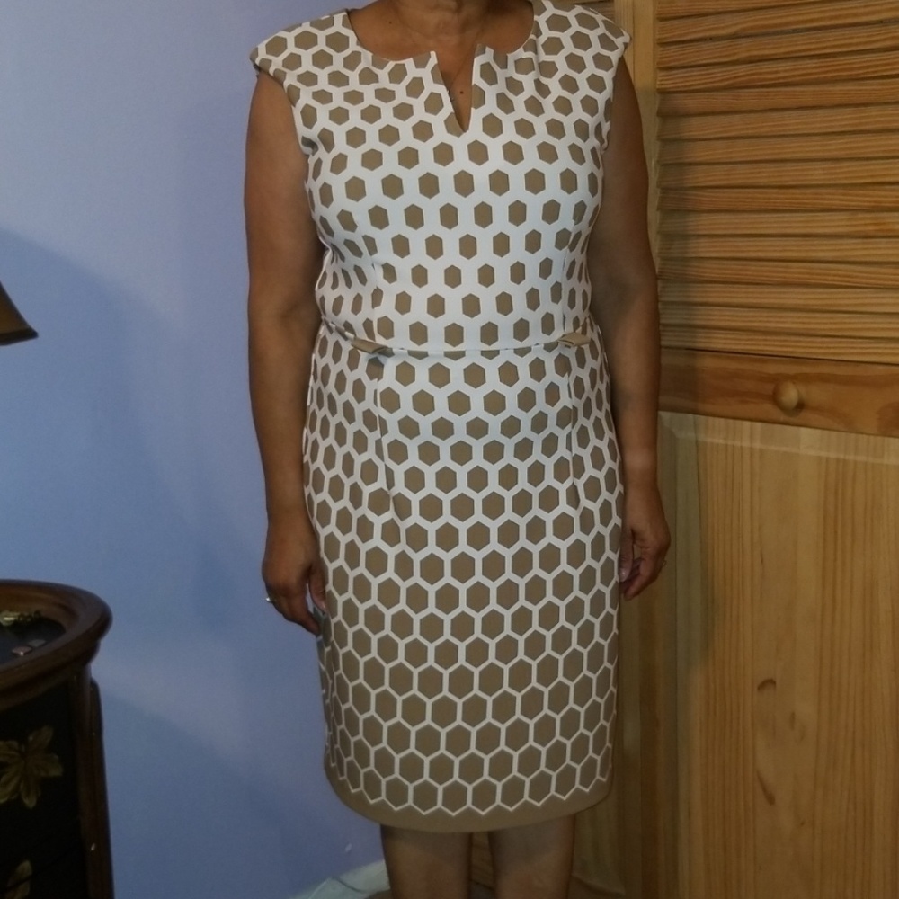 Tan and white quality shift dress